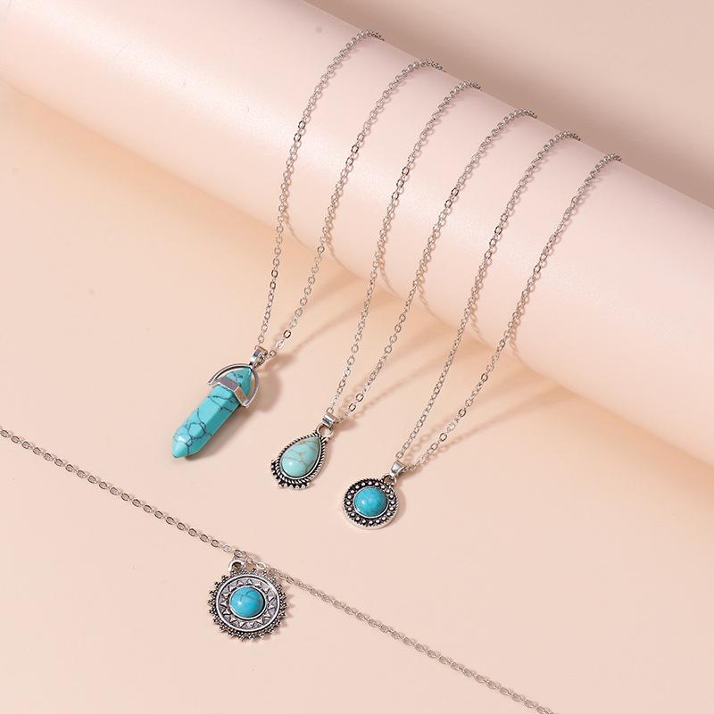 Bohemian Vintage Turquoise 4-Layer Pendant Necklace Set