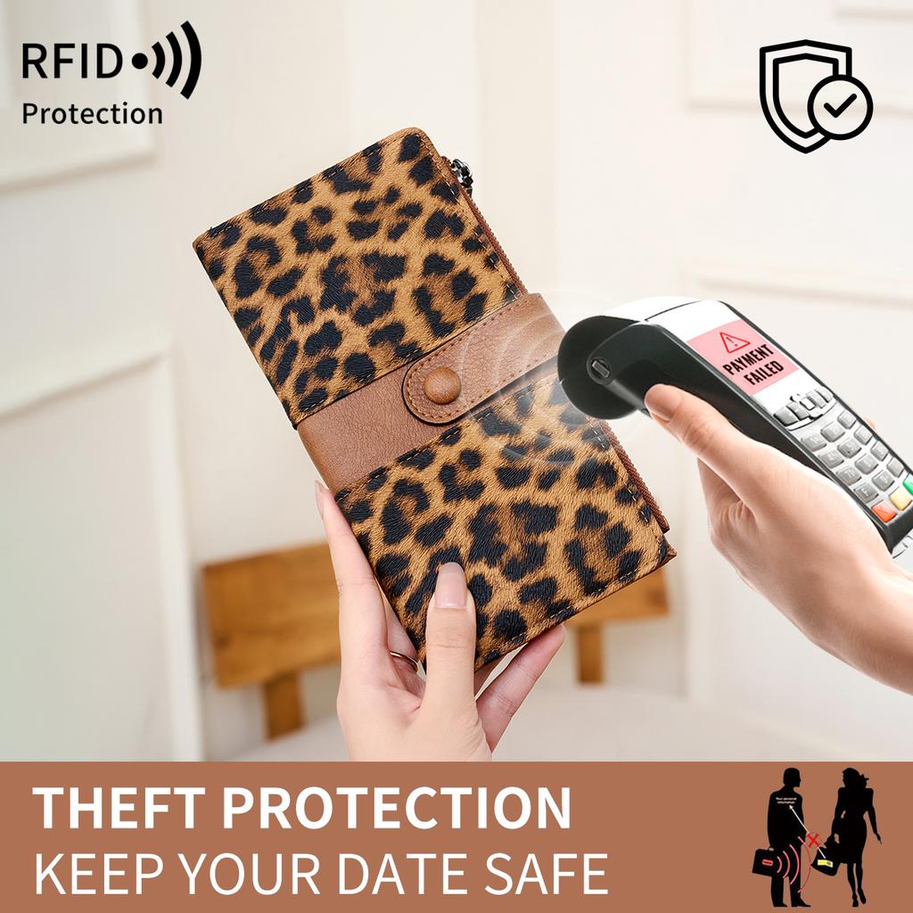 RFID anti-theft swiping ladies' long wallet retro multi-slot buckle wallet fashionable clutch