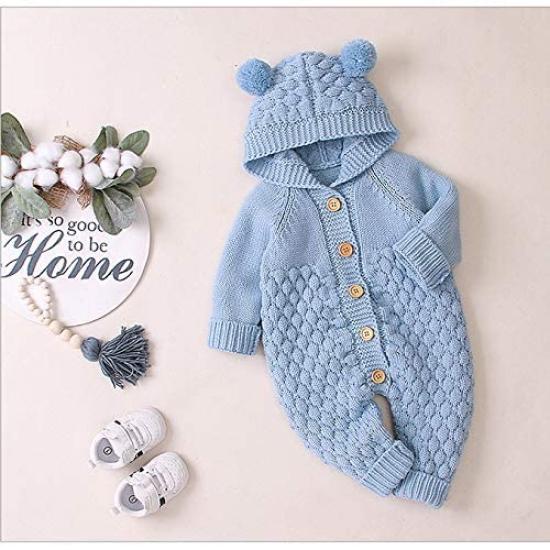 Baby Clothes Rompers Coveralls Knit Long Sleeves with Hat Newborn Clothes Baby Clothes Front Opening Spring Autumn Winter Cotton Girls Boys Easy To