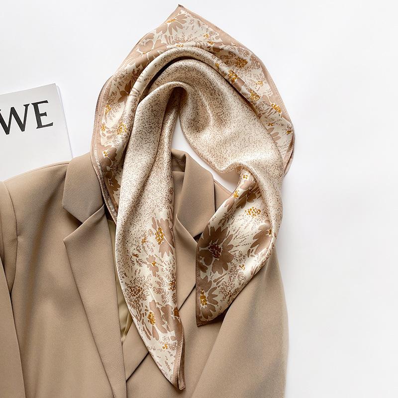 Luxury Fashion 70cm Floral Print Square Scarf for Women Hair Hand Neckerchief Wrist Hijab Wraps Lady Shawl Bandanna