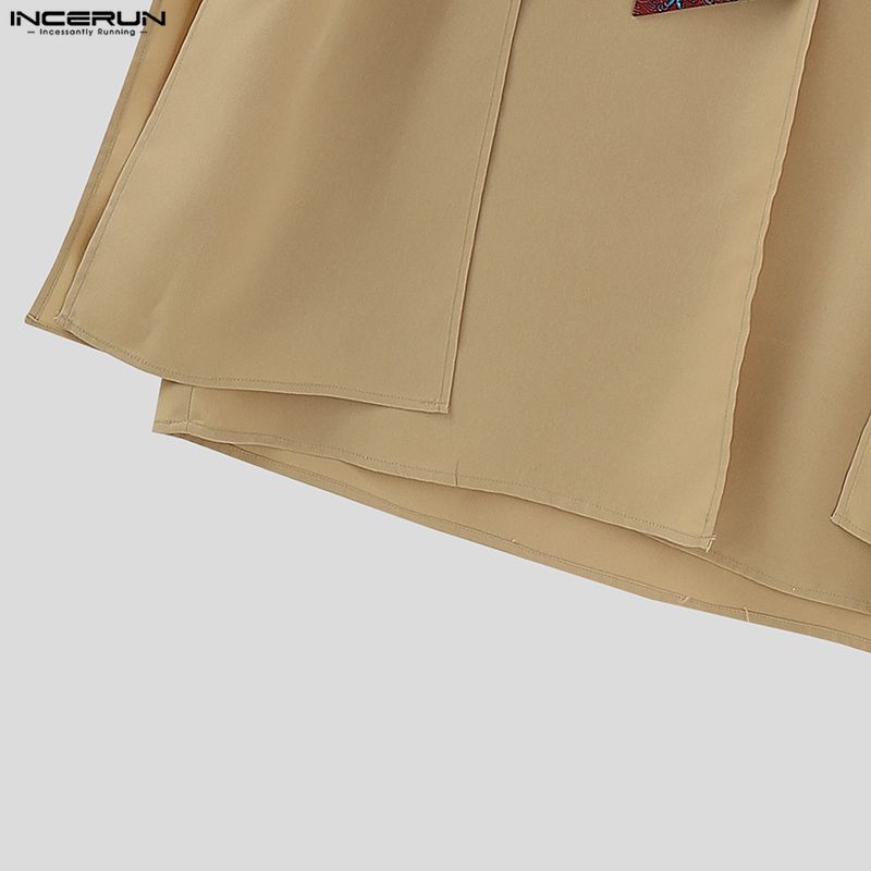 INCERUN Men Sleeveless Layers High Splits Ribbon Belt Casual Long T-shirts Tops