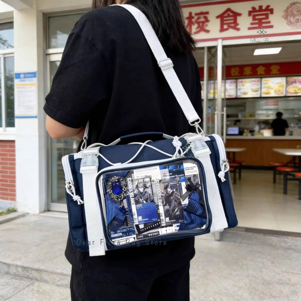 Nuova Borsa a Spalla Ita Y2K Grande Capacità Sportiva Borsa a Tracolla Ragazze Carine Borsa a Messaggero Trasparente Display Fai-da-te Borse da Pendolare