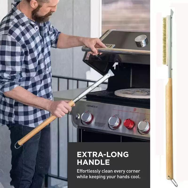1 Pcs Portable Pizza Oven Long Wood Handle Cleaning Brush Easy Cleaning Hard Bristles Grill Brush For Pizza Oven Grill Cleaning