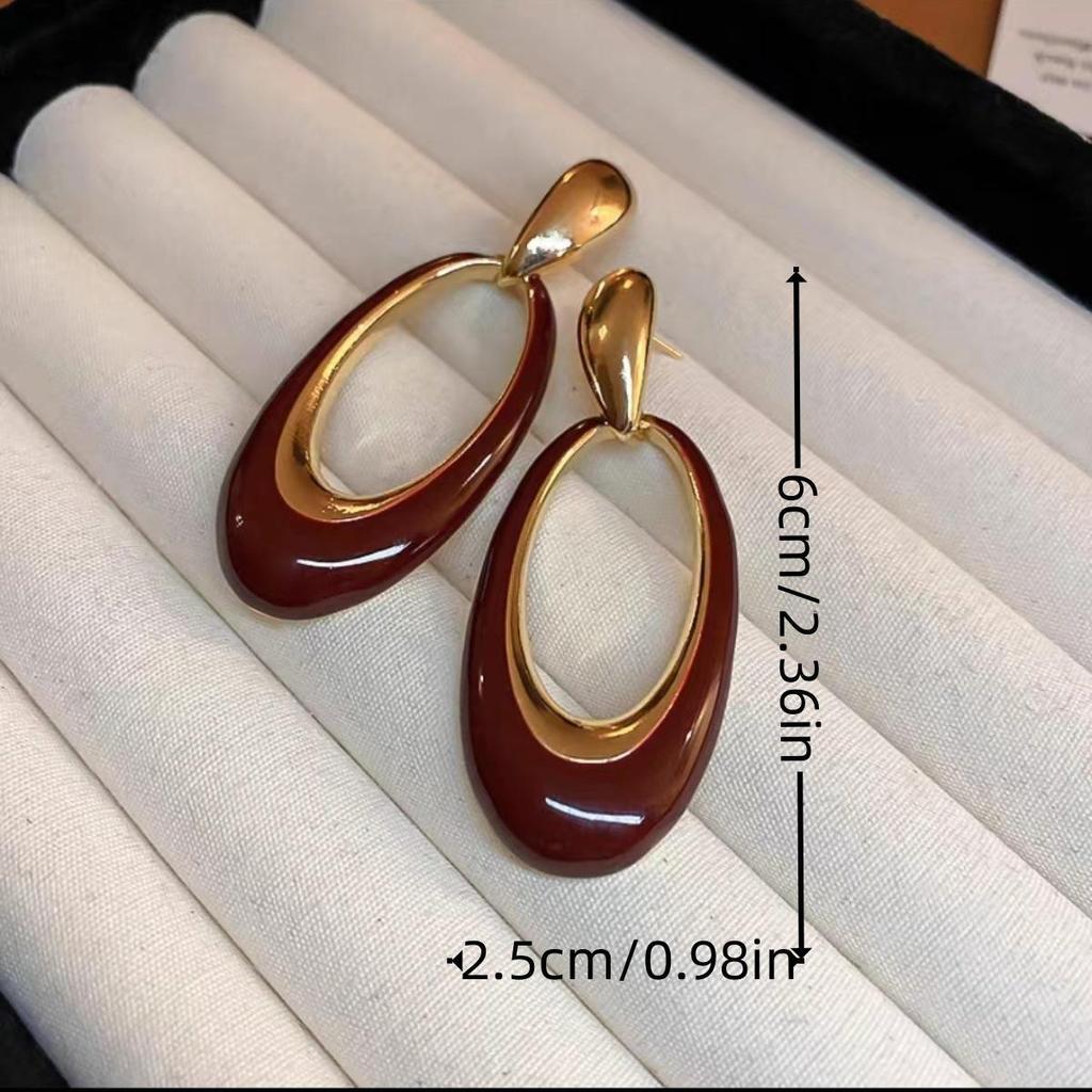 2024 Autumn/Winter 22K Gold-Plated Enamel Oval Earrings - Bold, Trendy, Versatile Design