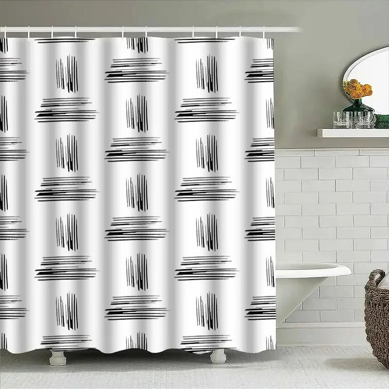 White Black Striped Shower Curtain Waterproof Bathroom Decor Modern Abstract Design Pattern For Home Decoration