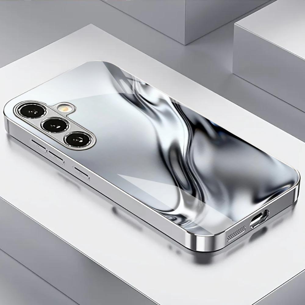 Electroplated Silver Shockproof Phone Case For Samsung Galaxy S26 S25 S24 S23 S22 Ultra Plus Fe With Silver Fluid Pattern