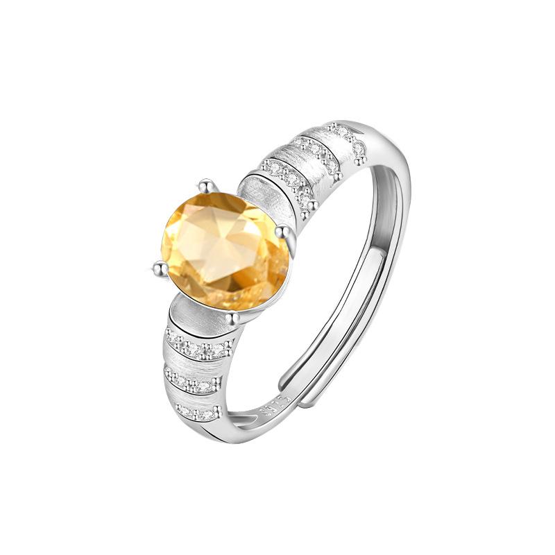 Natural Colored Treasure S925 Sterling Silver Ring for Women's Niche High-end Light Luxury Garnet Topaz Crystal Ring