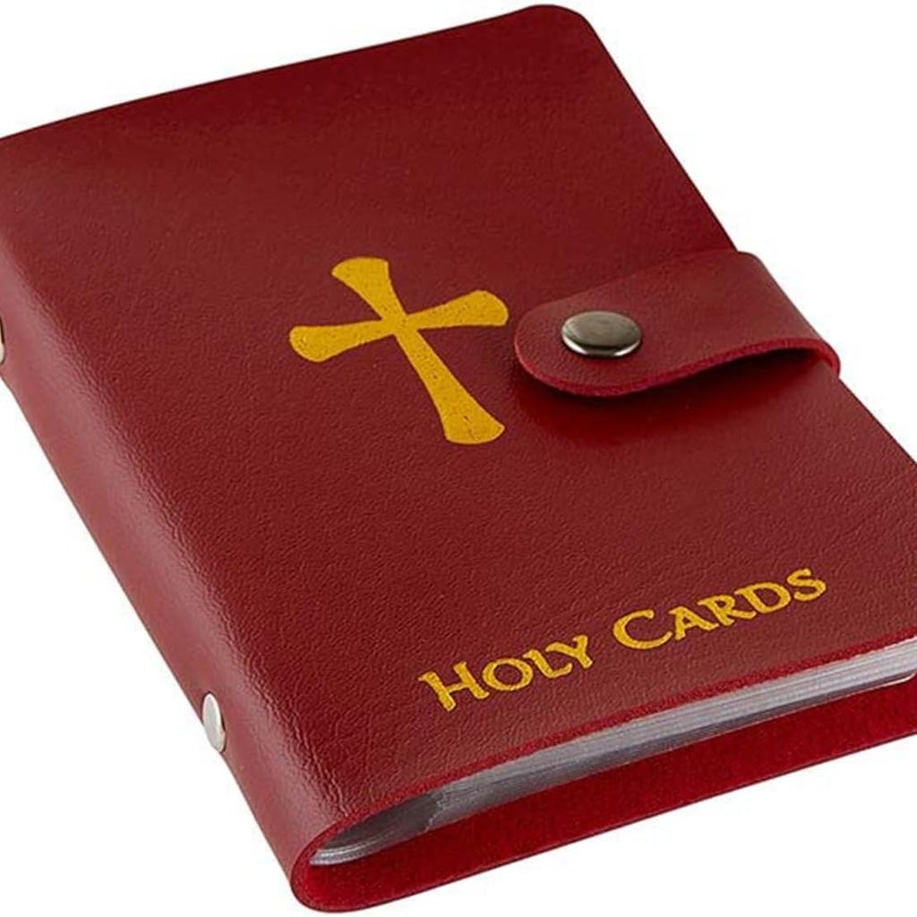 54 Catholic Prayer Card Set with Genuine Leather Holder Pocket Holy Card Organizer for Mass Daily Prayer & Religious Gifts