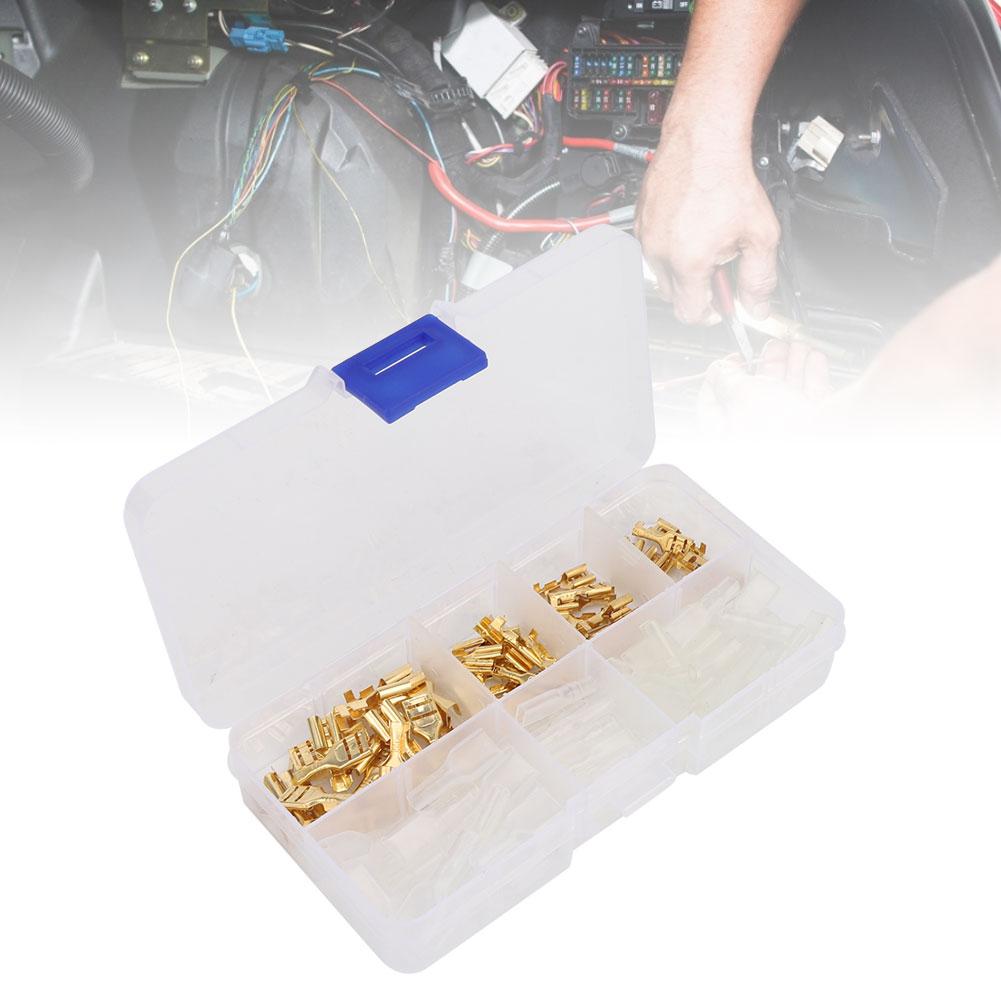 120Pcs 6.3mm 4.8mm 2.8mm Gold Copper Wire Terminal Connector with Sleeve Storage Box Accessory