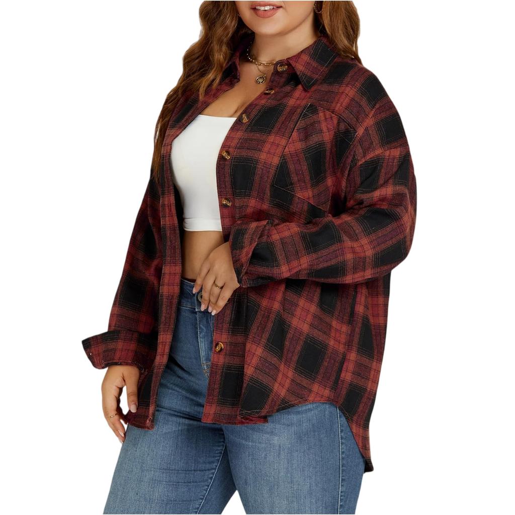 Women's Fashionable Casual Button-checked Long-sleeved, Versatile Formal Shirt Jacket