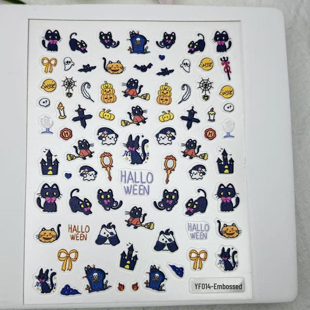 3D Embossed Dark Castle & Jack-o'-lantern Nail Art Stickers for Kids' Planners
