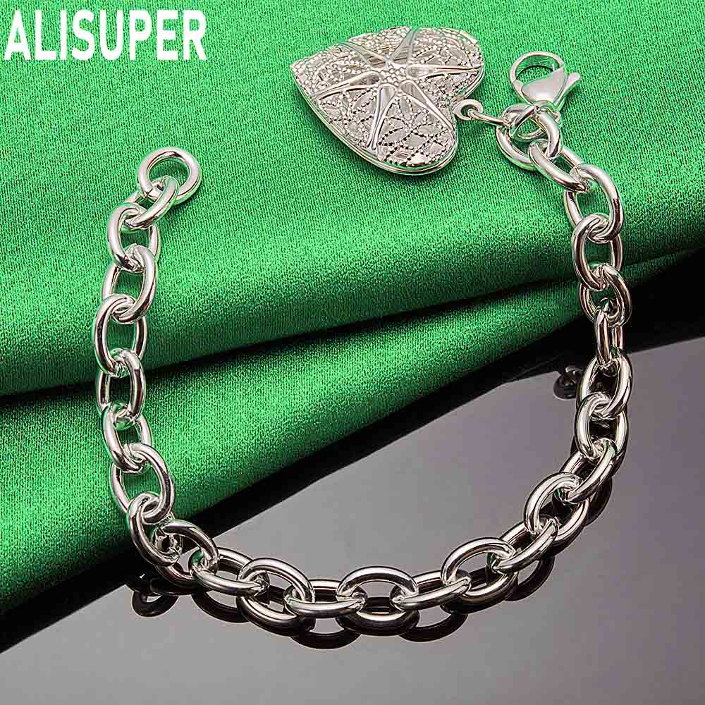 925 Sterling Silver Exquisite Art Love Side Chain Charming Bracelet Gift Jewelry