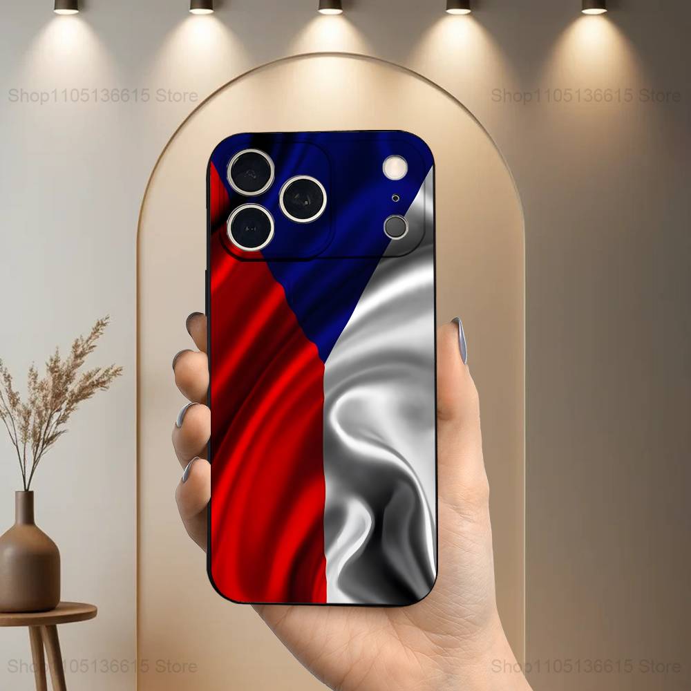 

Republic Czech Flag Art Case For iPhone 15,17,16,12,14,13,11,Plus,Pro Max,XS,X,Mini,8,7,XR,SE,Soft Silicone Black iPhone11