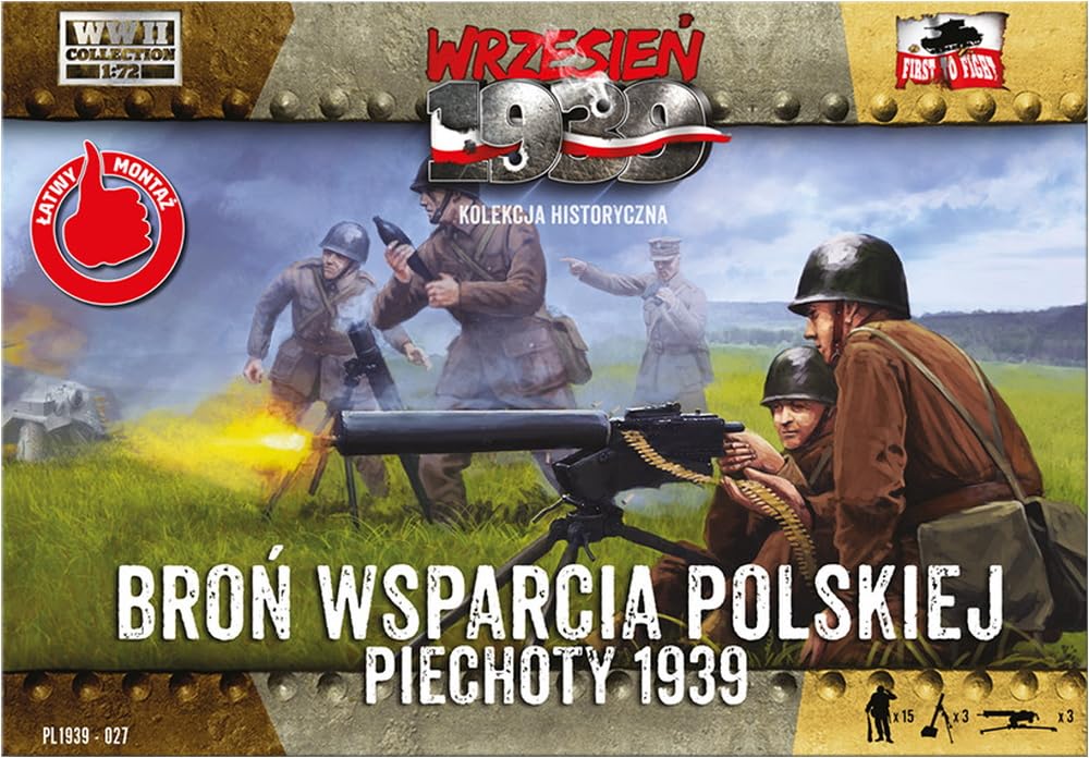 FTF 1/72 Scale Polish Mortar and Machine Gun Set (3 Each) with 15 Soldiers, Plastic Model Kit PF72027