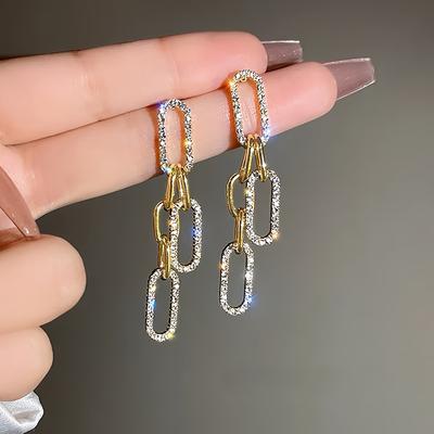 Lange Ohrringe mit Kettendesign und glänzendem Zirkonia im eleganten, schlichten Stil, zarte Ohrringe für Damen