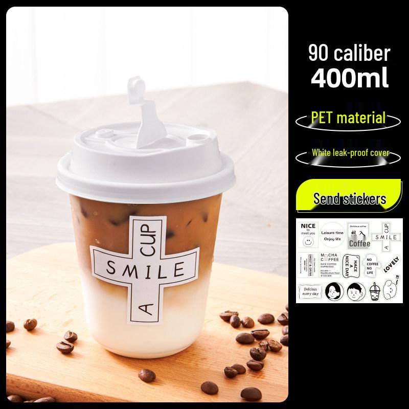 Transparent Disposable Coffee Cup with Lid, 90 Caliber, American Style for Cold Drinks, Milk Tea, Chubby Takeaway Cup
