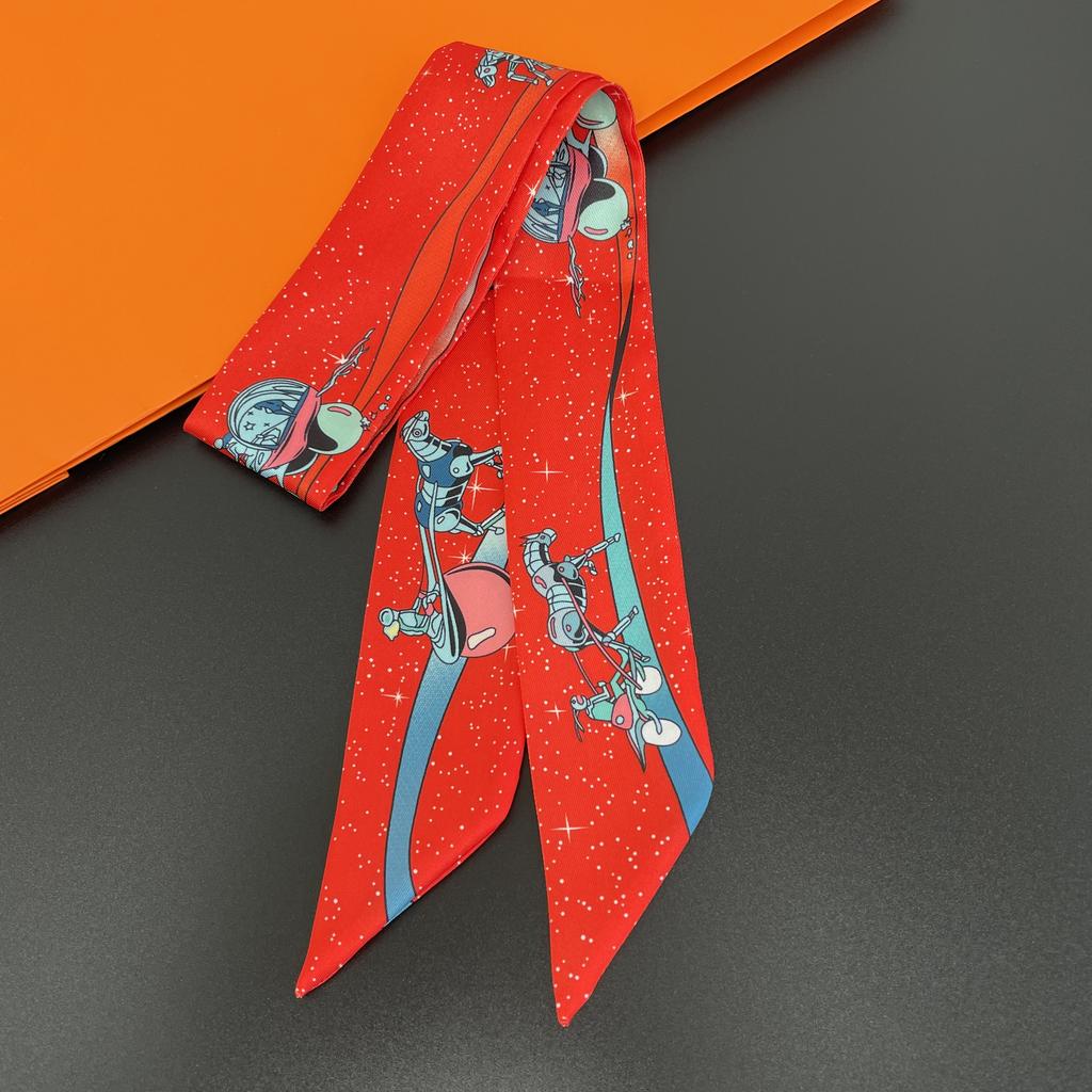 2024 Markendesign Karomuster Seidenschal Luxusschal Damen Foulard Schmaler Taschenschal Halstuch für Damen Mode Haar Stirnband