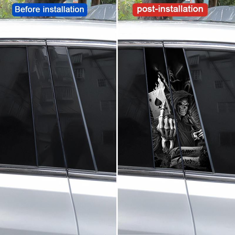2pcs Horror Skull Car Sticker Car B-Pillar Vinyl Decals DIY Car Doors Pillar Decals Waterproof Sunscreen Vinyl Sticker