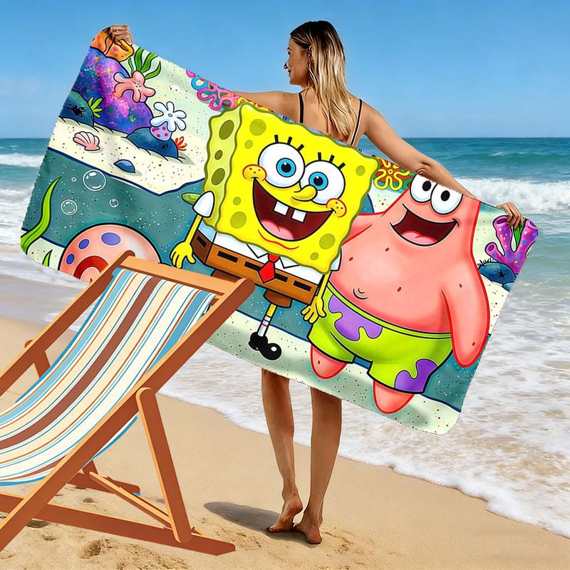 SpongeBob&Patrick Star Print Beach Towel, Large Soft Quick Dry Towel for Beach Camping Swimming