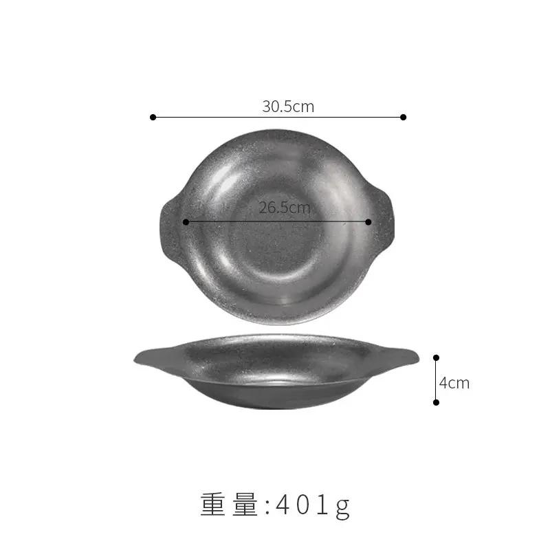Retro stainless steel binaural dry pot plate, commercial golden spicy pot, crayfish shallow plate, sauerkraut fish pan