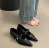 Pointed Toe Women Loafers Shoes Black White Casual Mules Belt Buckle Shallow Slip On Low Heeled  Party Pumps Women's Flat Shoes