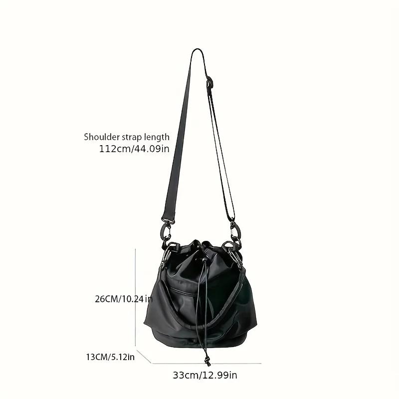 New Fashion Women'S Bag Large Capacity Drawstring Bucket Bag Simple Workwear Style Nylon Shoulder Bag For Women Handbag