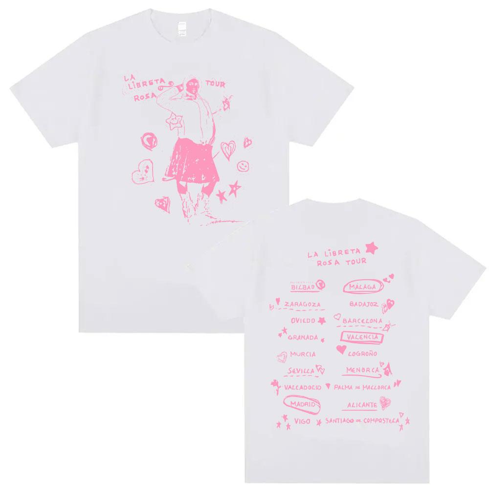 Singer Chiara Oliver La Libreta Rosa Tour Double Sided Graphic T Shirt Men Women Fashion Summer High Quality Tshirt Streetwear