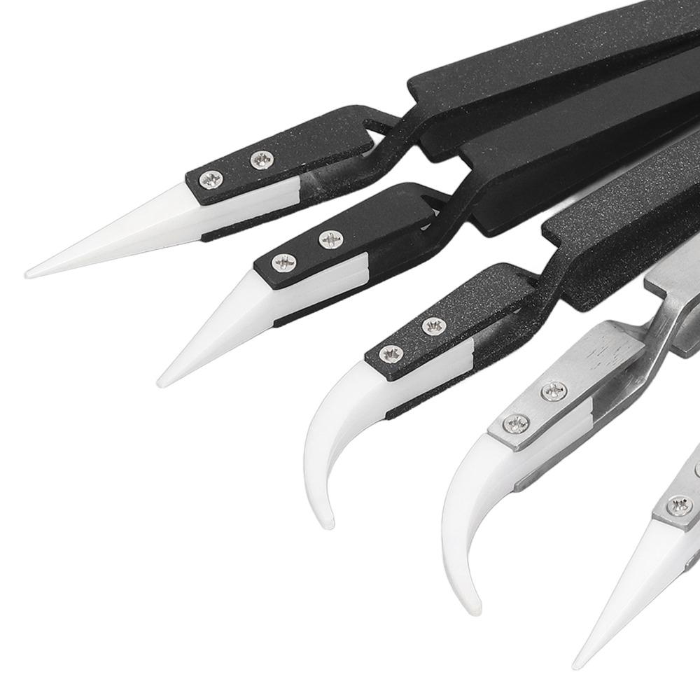 6 PCS Pointed & Curved Tips Ceramic Tweezers Electronics Tweezers Set  for Electronics and Crafting