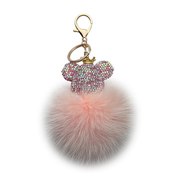 Portachiavi creativo a forma di orso con strass, pelliccia, pelliccia di volpe, portachiavi per auto, ciondolo per borsa, piccolo regalo alla moda
