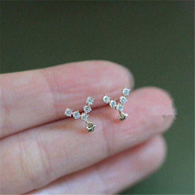 

Покрытие из стерлингового серебра 925 пробы, покрытие из 14-каратного золота, классические серьги-гвоздики в форме буквы V, женские простые серьги-звезды, модные ювелирные изделия с шармом золотой