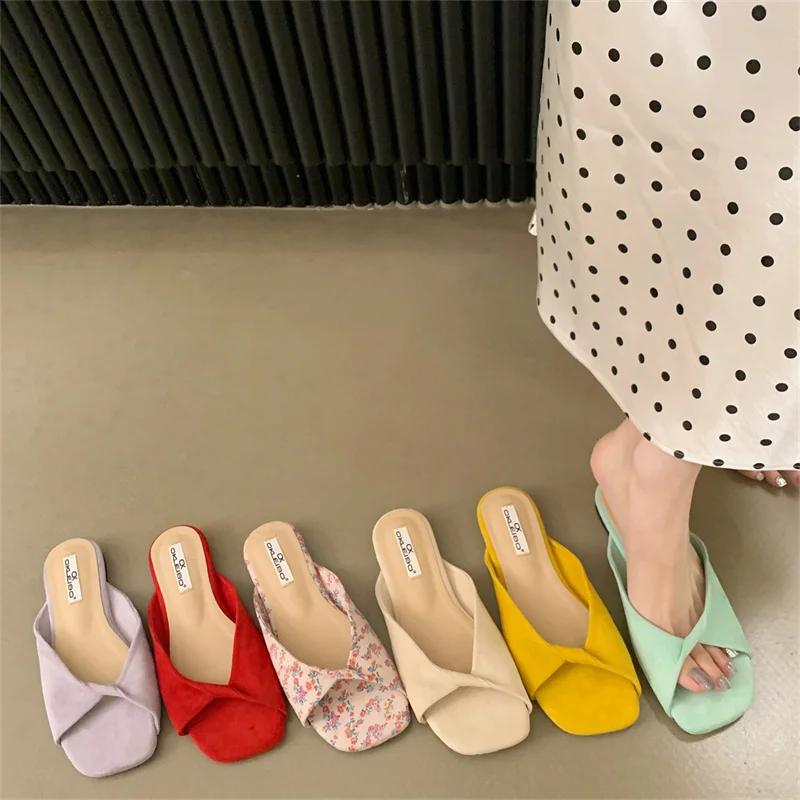 Fashion 2025 New Summer Women's Beach Vacation Slippers Fashion Flower Flats Slides Party Dress Candy Color Female Shoes