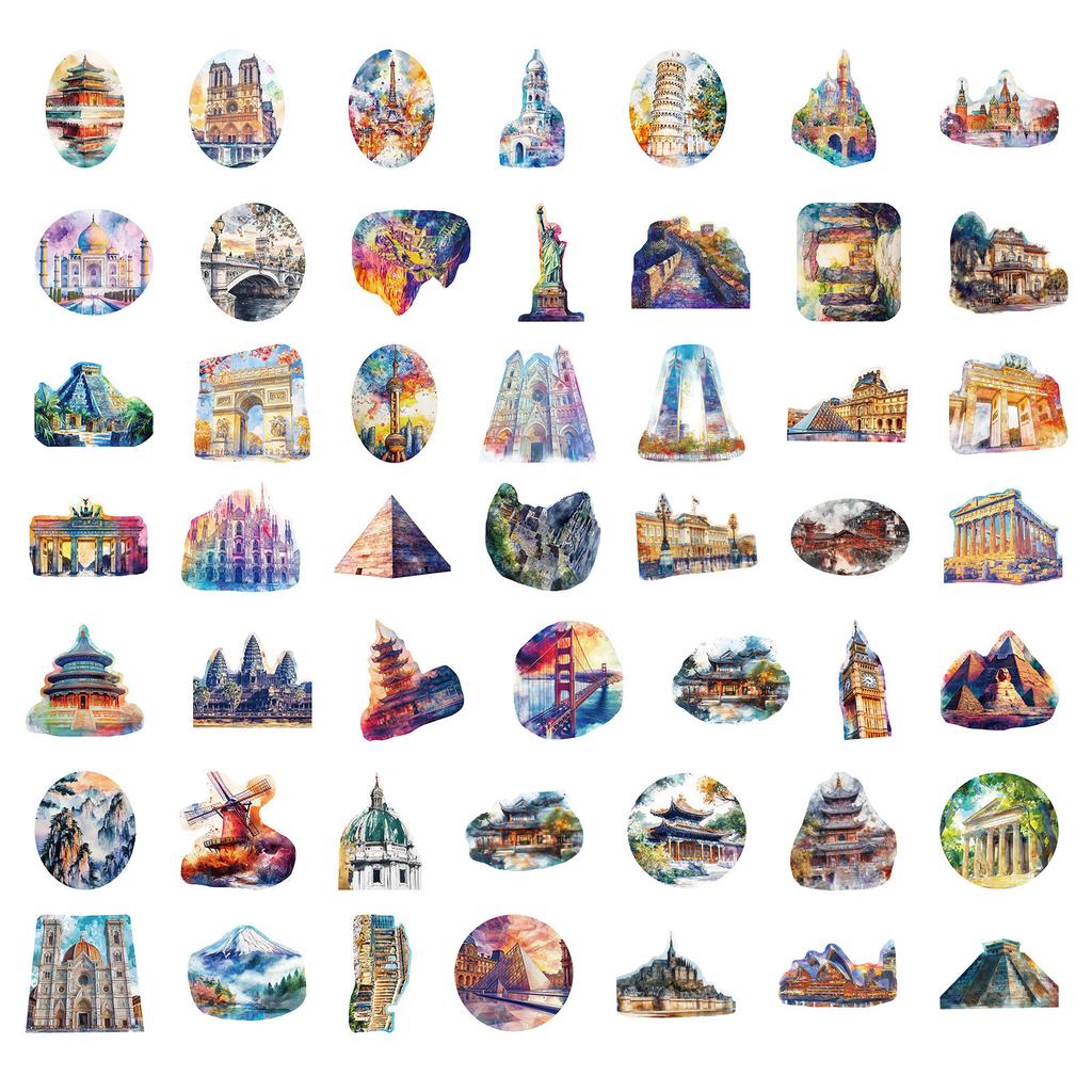 50 Neue Hochwertige Gebäude Wahrzeichen Graffiti Aufkleber Transparente Aufkleber Dekorative Wasserbecher