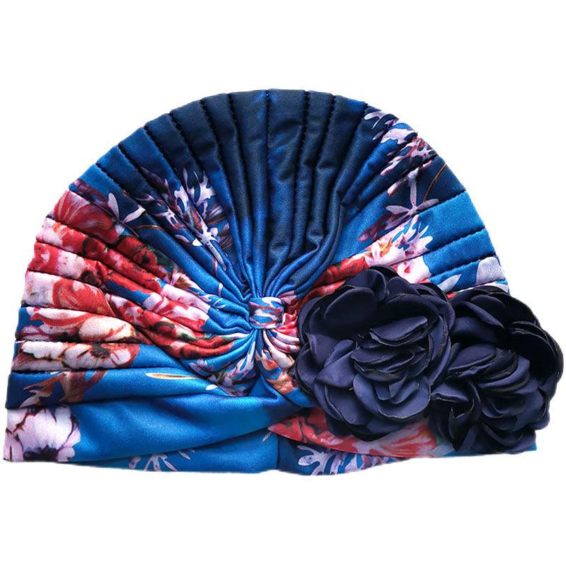 Spring and Summer Sweet Big Flower Headgear Retro Pullover Hat Female Dancing Confinement White Hair Headgear Travel Headscarf Hat