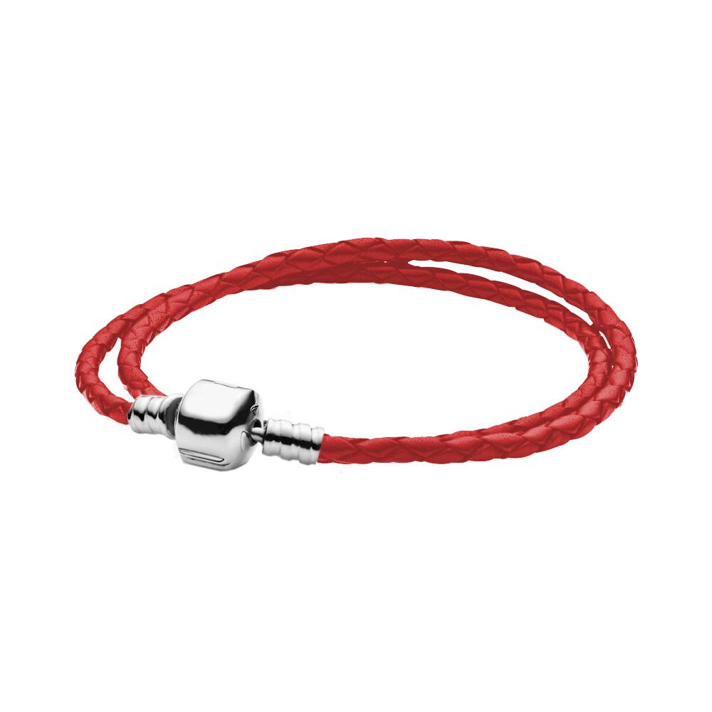 

SS925 Серебряный полукруглый двойной пряжкой плетеный кожаный браслет-веревка простой модный браслет своими руками с тканевой сумкой 42 cm