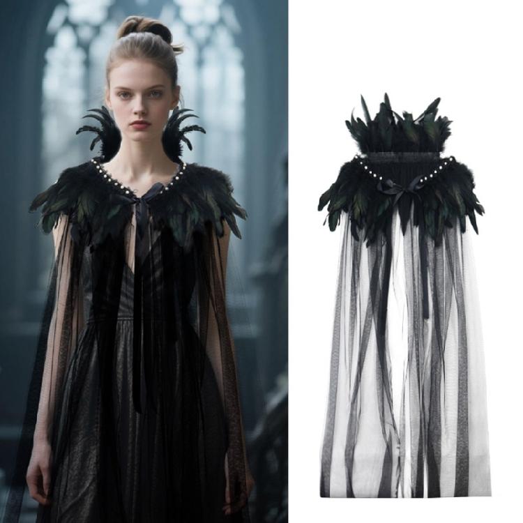 Breathable Mesh Feather Cloak Long Design Halloween Accessory Role Play Party For Fantasy Cosplay Costume Event