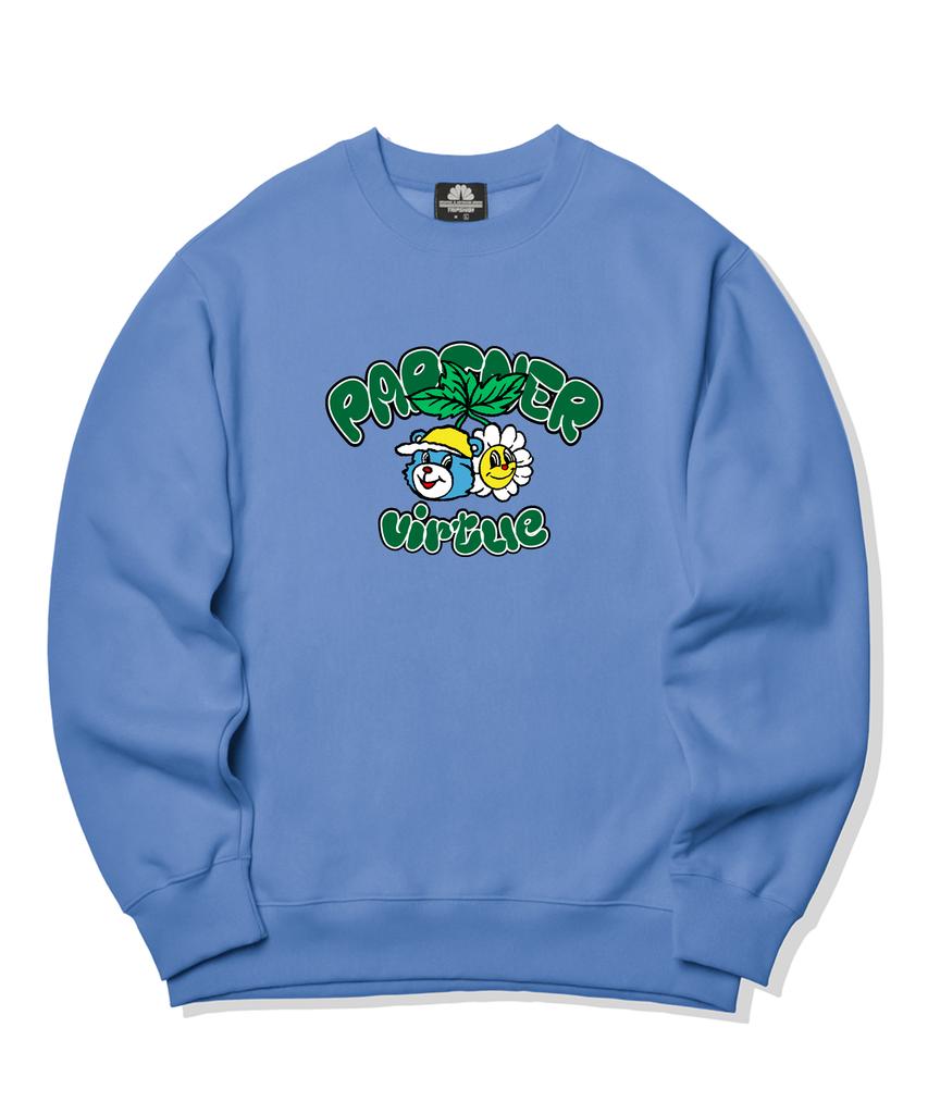 TRIPSHION Bear & Flower Graphic Crewneck - Blue