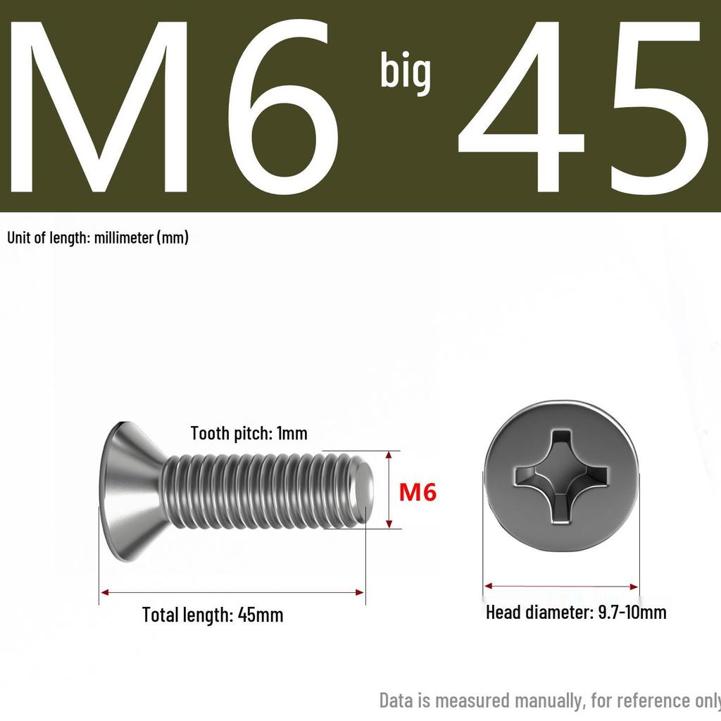 201 Stainless Steel Countersunk Phillips Head Screw: Flat Head Bolt M2-M8