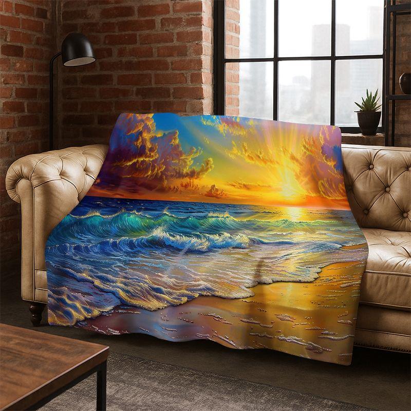 Meereswelle Strand Riff Natur Landschaft Flanell Decke Weich Warm Überwurf für Schlafzimmer Wohnzimmer Bett Reise Camping Picknick Kind