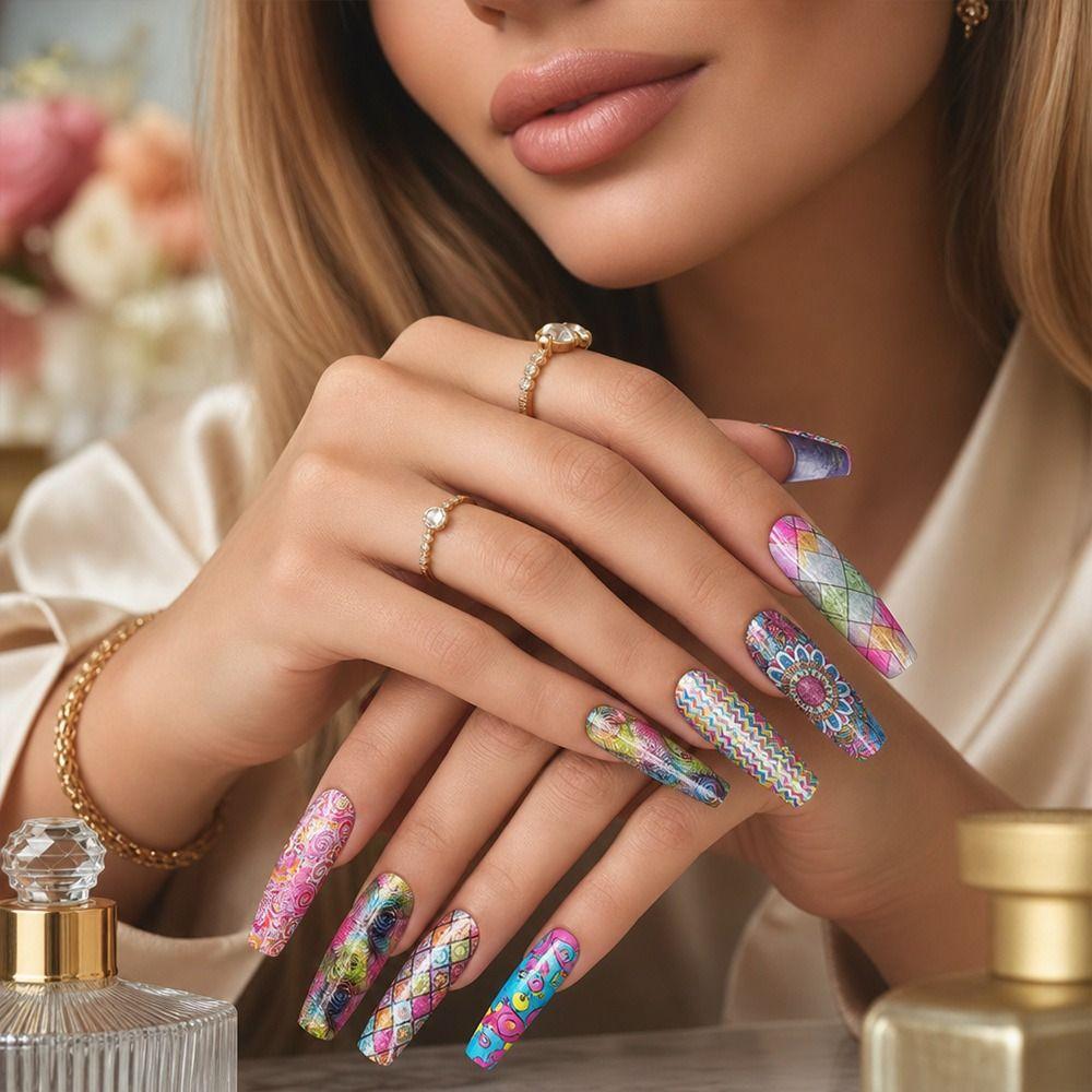 Flower Nail Stickers Stripe Pattern Nail Decals Professional Nail Foils Manicure DIY