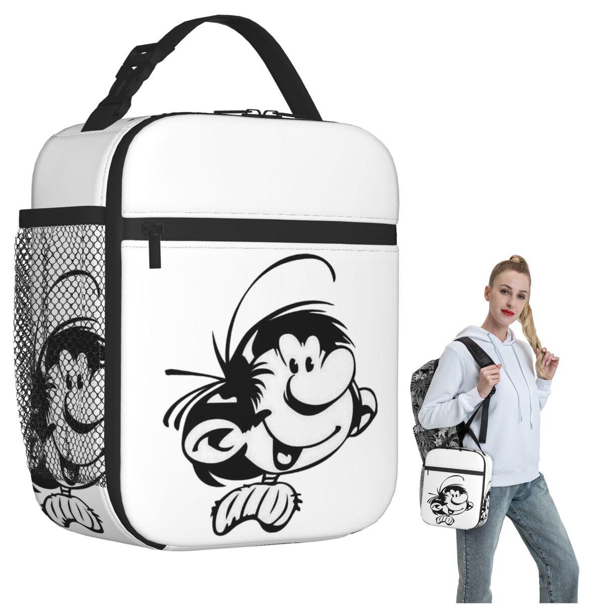 Gaston Lagaffe Big Ben Head Insulated Lunch Bag for Women Kids Portable Food Boxes Thermal Lunch Box Tote One Size
