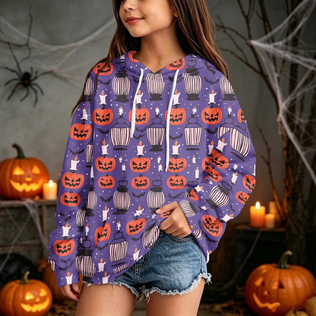 Kids Halloween Print Hoodie Pullover Sweatshirt for Boys Girls Casual Wear