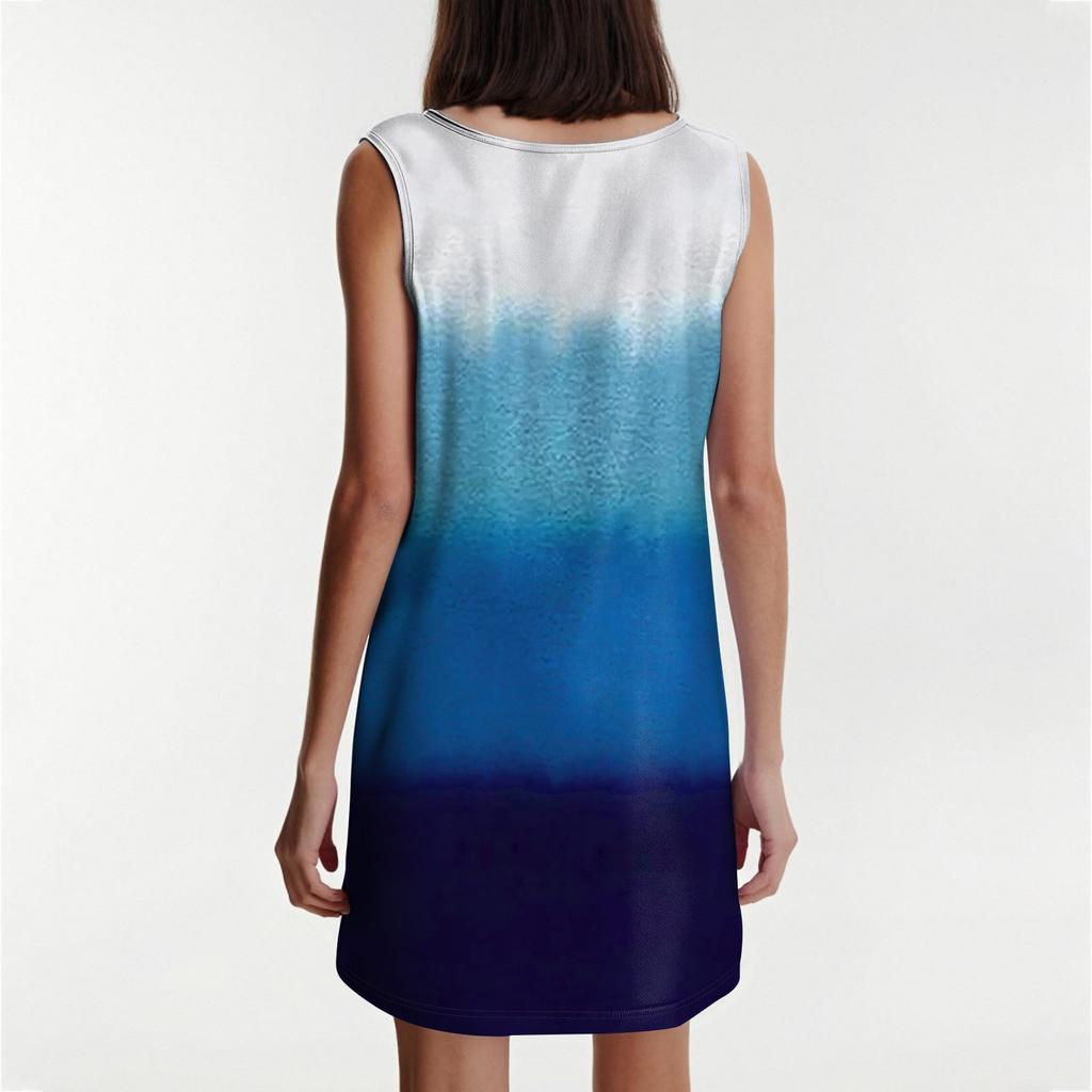 Ladies' Casual And Fashionable Round Neck Sleeveless Loose Printing Pocket Dress