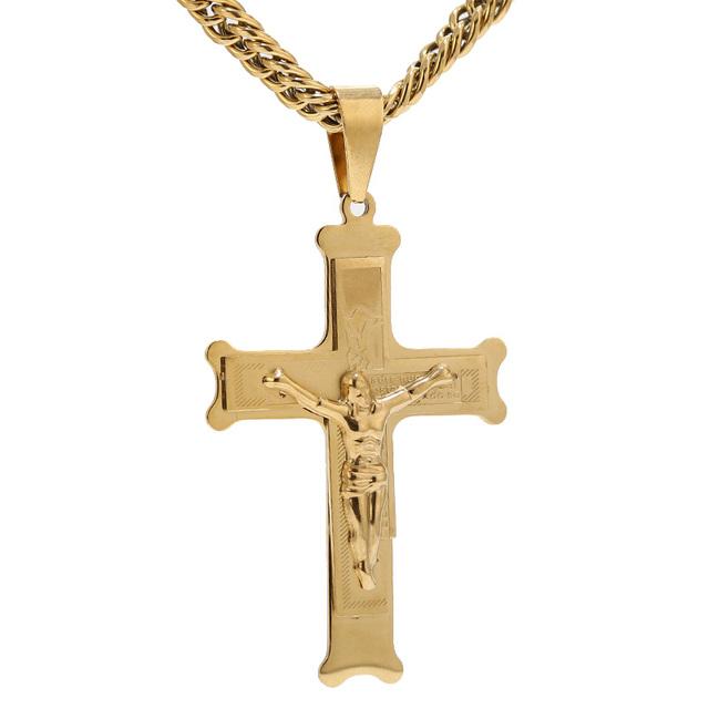Collier pendentif croix Jésus tendance en acier inoxydable 47 x 74 mm 24 pouces pour hommes cadeaux bijoux