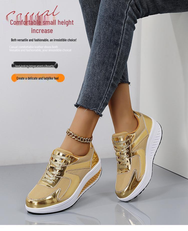Women's Mesh Breathable Thick-Soled Dad Shoes, Height-Increasing Rocking Sneakers, Casual Sports Style, Available in Sizes 41-42.