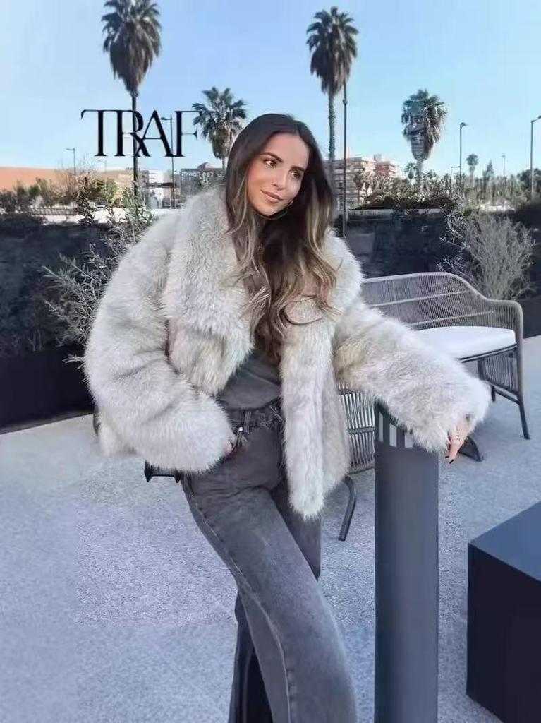 Women's Cross-Border Faux Fox Fur Coat - Plush, Regular Style