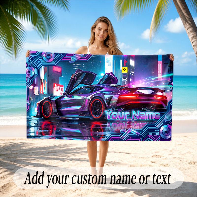 Neon Abstract Theme Beach Towel Personalized Custom Name & Text Soft Quick Dry Beach Towel for Swimming Travel