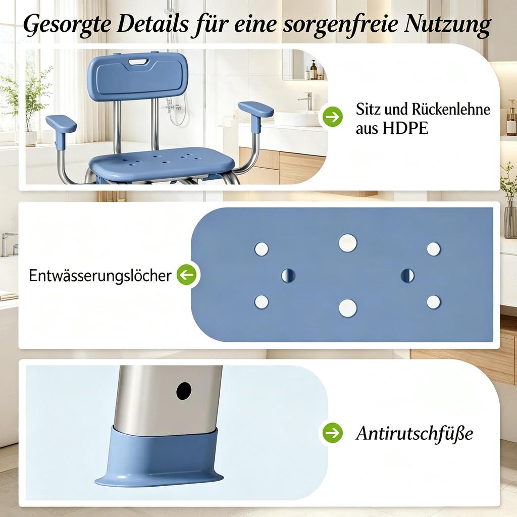 Shower Chair Ergonomic Shower Chair with Height and Seat Adjustment