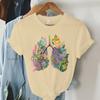 Colorful Anatomical Heart Lungs Tshirt Women Plant Floral Graphic Anatomy Tshirt Top Funny Cardiac Nurse Gift Summer Shirt 2024