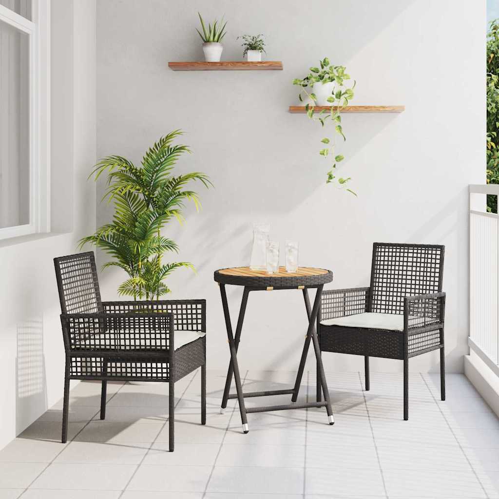 Garden Bistro Set 3 pcs Black Poly Rattan