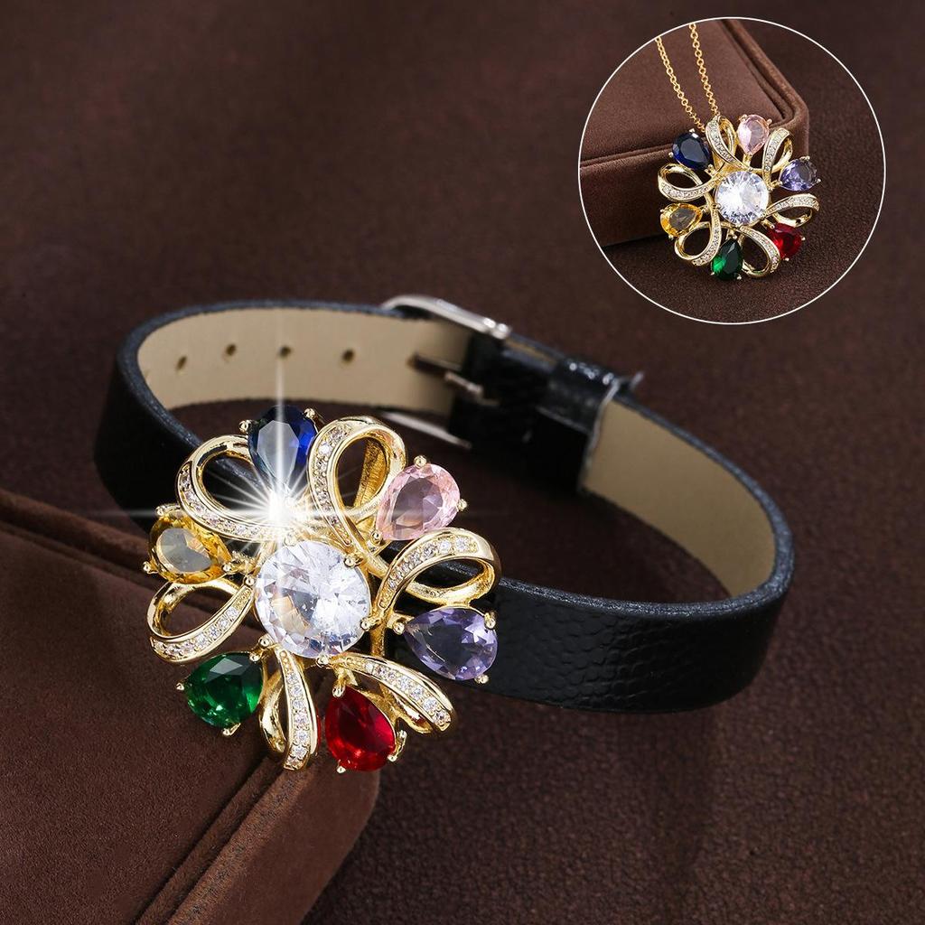 Elegant Multicolor Zirconia Flower & Water Drop Women's Copper Bracelet